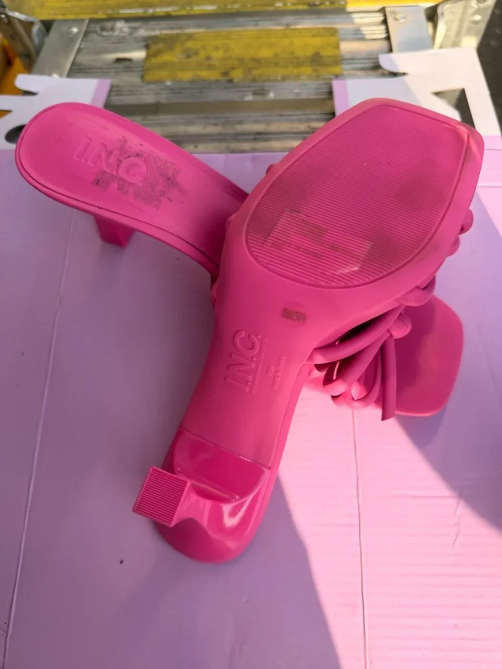 INC International Concepts Hot Pink Strappy Bow Mule Heels | Size 8.5